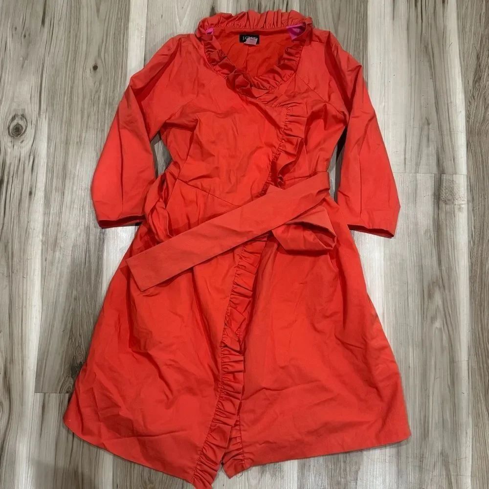 J. Crew Gayle Ruffle Trench Coat Orange Women’s 4